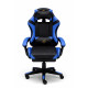 Ергономичен геймърски стол с масажна функция и поставка за крака – черно-син 7