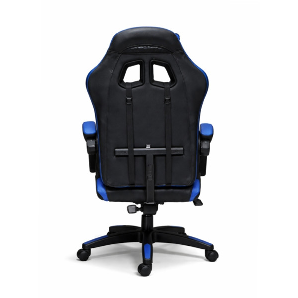 Ергономичен геймърски стол с масажна функция и поставка за крака – черно-син 8