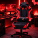 Удобен геймърски стол с поставка за крака и масажна лумбална възглавница, Черно-червен 4