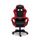 Удобен геймърски стол с поставка за крака и масажна лумбална възглавница, Черно-червен 6