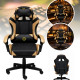 Геймърски стол с масажна функция, лумбална възглавница и поставка за крака – Черен-златист 4