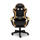 Геймърски стол с масажна функция, лумбална възглавница и поставка за крака – Черен-златист 6