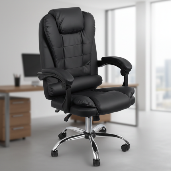 Ергономичен офис стол с лумбална опора от еко кожа в черен цвят – комфорт за дълги часове без болки 2