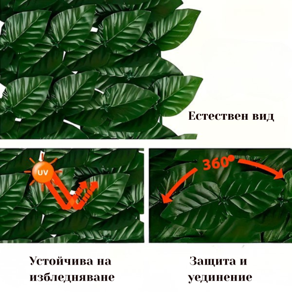 Ограда от зелени листа - панел за уединение с реалистичен вид 3 x 0,5 м 12