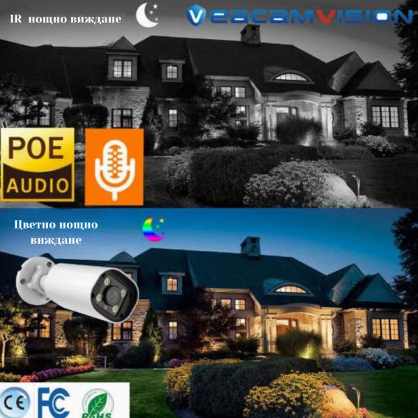 Комплект 4бр AI Smart камери с пълноцветно нощно виждане и NVR за професионално видеонаблюдение 30403781 3