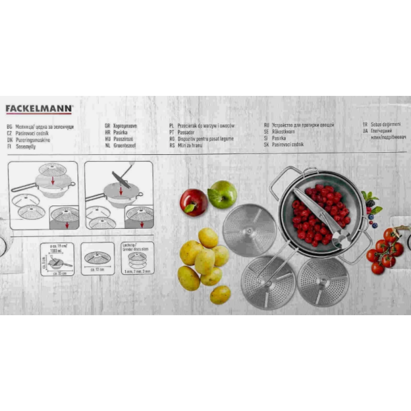 Мелница/цедка за зеленчуци и плодове, 4 части, Неръждаема стомана 5