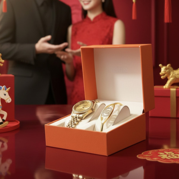 Елегантен дамски комплект: Часовник със златна верижка и камъни + гривна 2