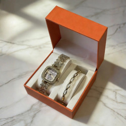 Изтънчен комплект от висок клас: Дизайнерски часовник и гривна – перфектният избор за подарък