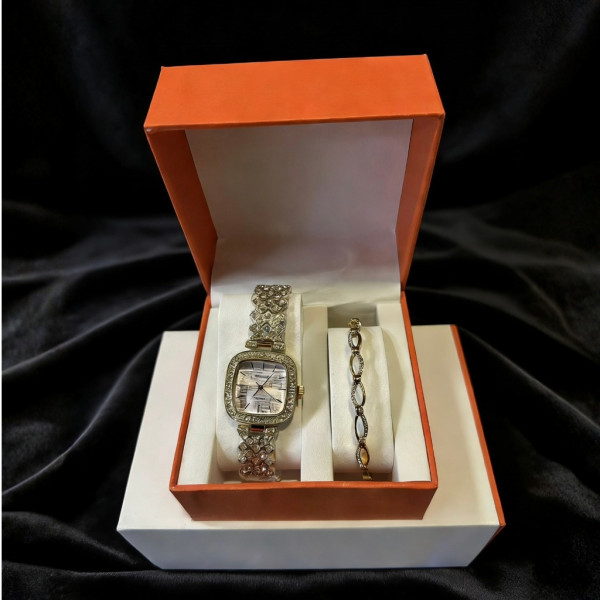 Изтънчен комплект от висок клас: Дизайнерски часовник и гривна – перфектният избор за подарък