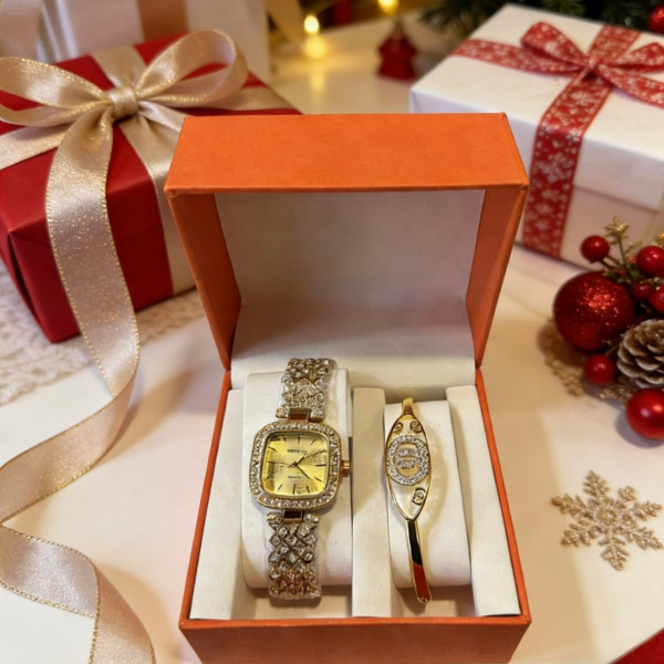 Изтънчен комплект от висок клас: Дизайнерски часовник и гривна – перфектният избор за подарък