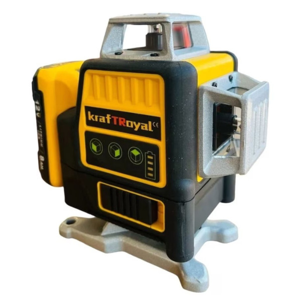 Лазерен нивелир Kraft Royal, Самонивелиращ, 4D, Дистнационно, Жълт, 5VDC, 5Ah 5