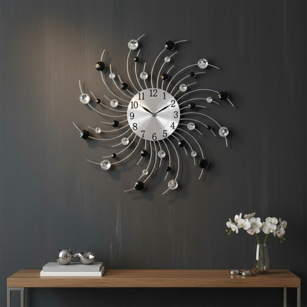 Модерен декоративен стенен часовник с кристали, 50 см 2