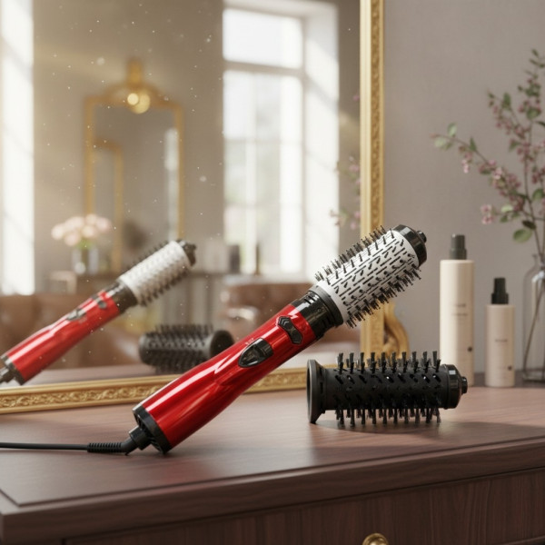 Професионална електрическа четка 3-в-1 за изправяне, къдрене и сушене, 1200W, автоматично въртене