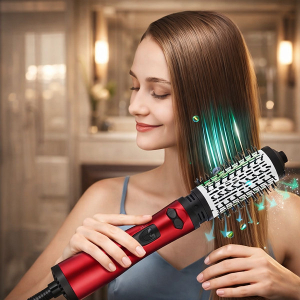 Професионална електрическа четка 3-в-1 за изправяне, къдрене и сушене, 1200W, автоматично въртене 3