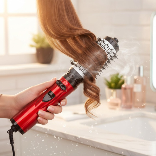 Професионална електрическа четка 3-в-1 за изправяне, къдрене и сушене, 1200W, автоматично въртене