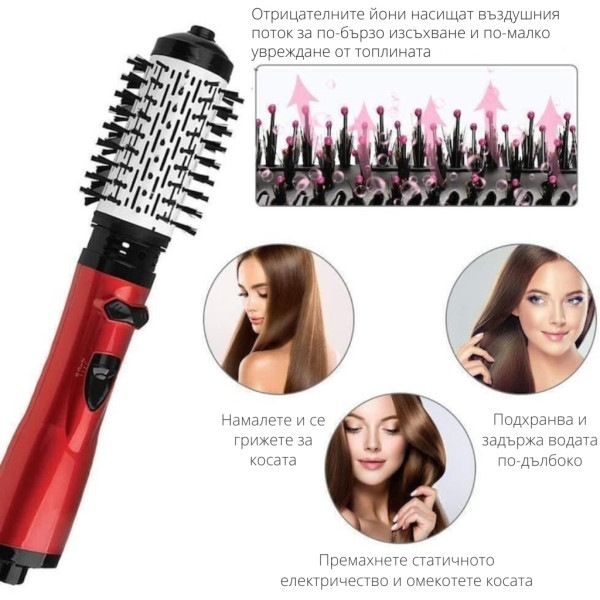 Професионална електрическа четка 3-в-1 за изправяне, къдрене и сушене, 1200W, автоматично въртене 9