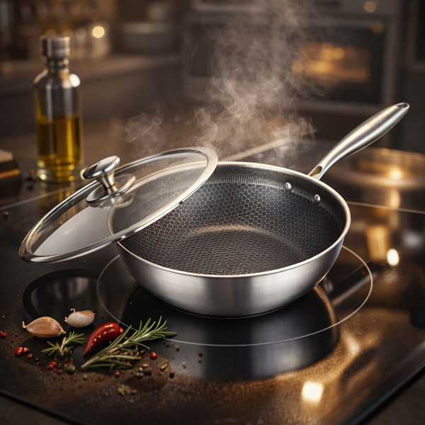 Уок тиган с капак Goldmann Fusionhex Pro, 28x8.5 см., Незалепващо Покритие, Неръждаема стомана