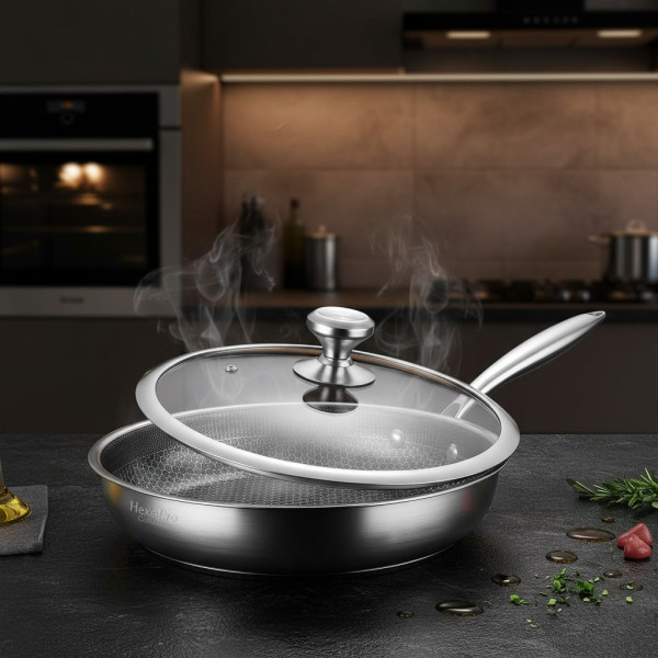 Тиган с капак Goldmann Fusionhex Pro, Дълбок, Незалепващо Покритие, Неръждаема стомана