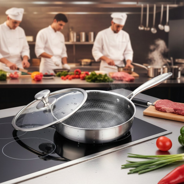 Тиган с капак Goldmann Fusionhex Pro, Дълбок, Незалепващо Покритие, Неръждаема стомана