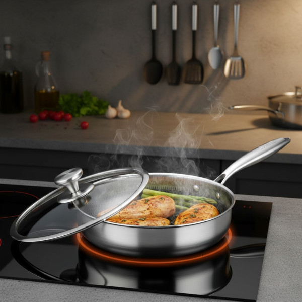 Тиган с капак Goldmann Fusionhex Pro, Дълбок, Незалепващо Покритие, Неръждаема стомана