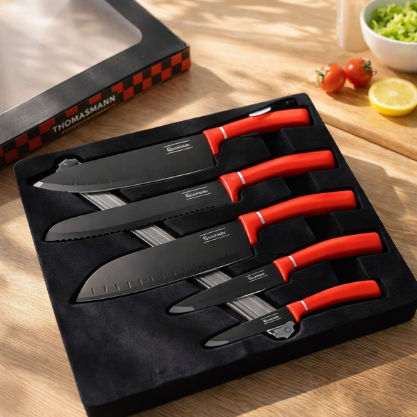 Комплект ножове Goldmann, 5бр. с магнитна релса, Незалепващо покритие, Кутия 2