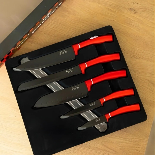 Комплект ножове Goldmann, 5бр. с магнитна релса, Незалепващо покритие, Кутия