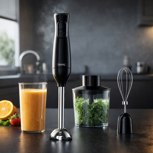 Ръчен пасатор 3 в 1 Rosberg, 350W, Метален накрайник, купа 0.7л., Приставка за разбиване 4