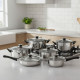 Комплект готварски съдове от инокс 12 части: 5 тенджери, тиган и стъклени капаци (16-24 см) 2