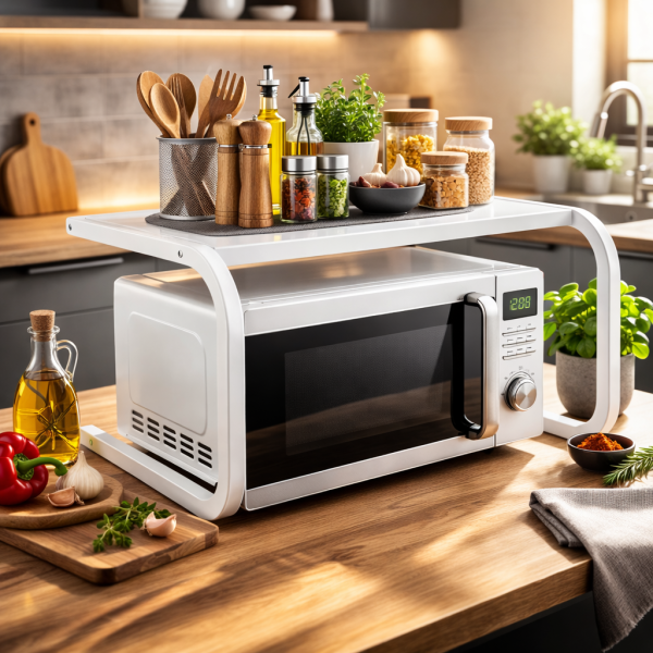 Поставка органайзер за микровълнова фурна, многофункционална, изработена от метал - бяла 4