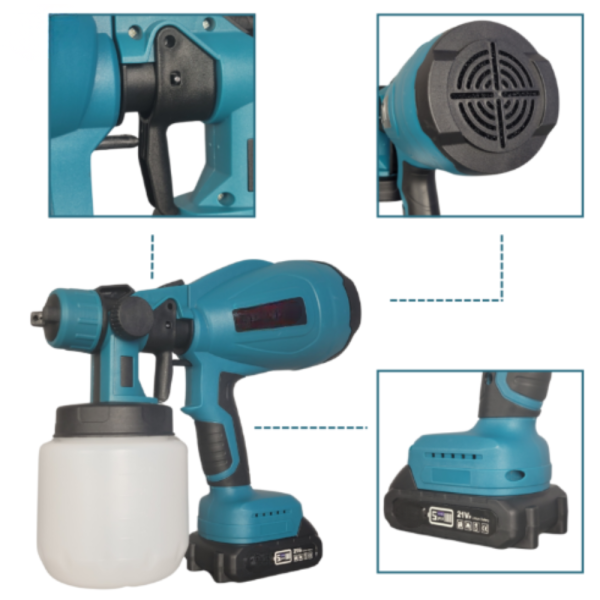 Акумулаторен и безжичен пистолет за боядисване с 2 батерии 21V 9