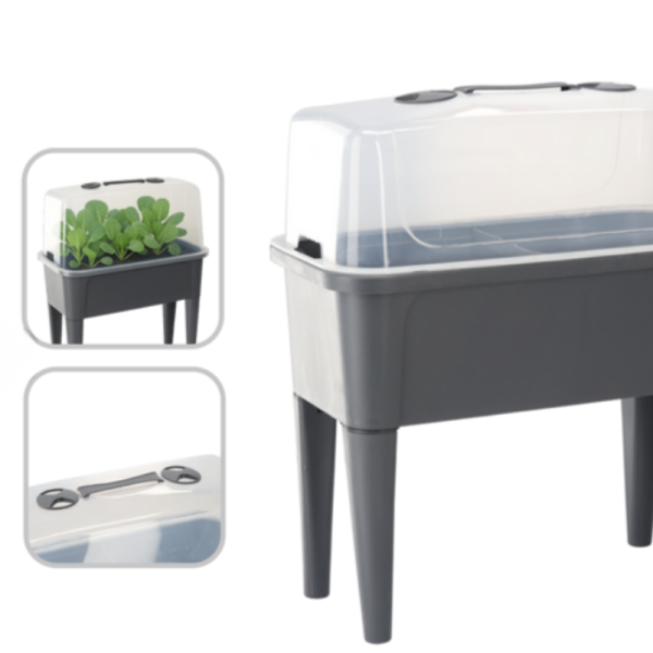 Сива оранжерийна маса с капак - здрава и практична