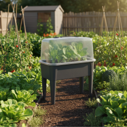 Сива оранжерийна маса с капак - здрава и практична