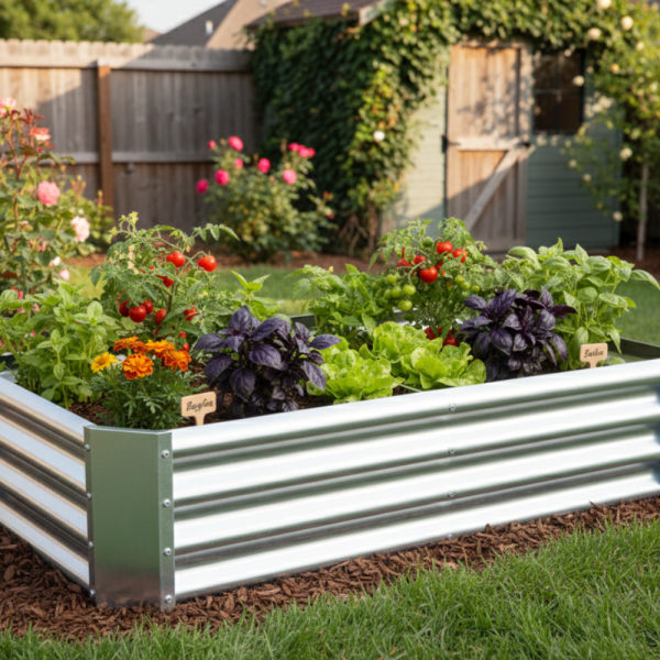 Метална поцинкована леха за зеленчуци и цветя - здрава и устойчива 140 х 60 х 30см
