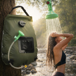 Преносим соларен къмпинг душ 20L с вграден термометър, сгъваем дизайн и подсилена дръжка