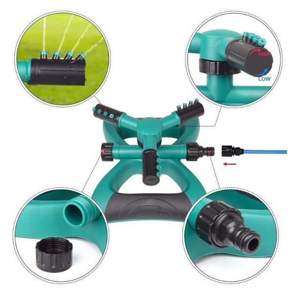 Градинска пръскачка за трева 360°, въртяща се с 3 рамена, покритие 80 м², ABS