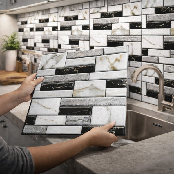 Самозалепващи 3D стикери за стена – Имитация на мрамор, 30x30 см (10 броя)