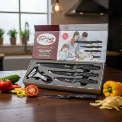 Комплект ножове Switzner от 4 части с керамично покритие и ергономични силиконови дръжки – Стил и прецизност в кухнята