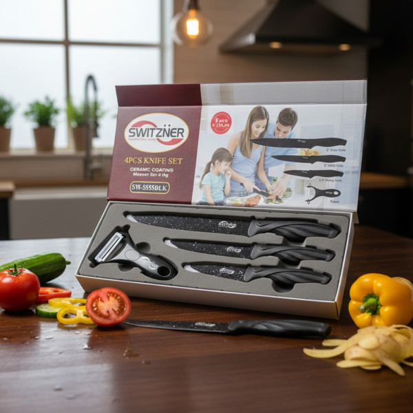 Комплект ножове Switzner от 4 части с керамично покритие и ергономични силиконови дръжки – Стил и прецизност в кухнята 1