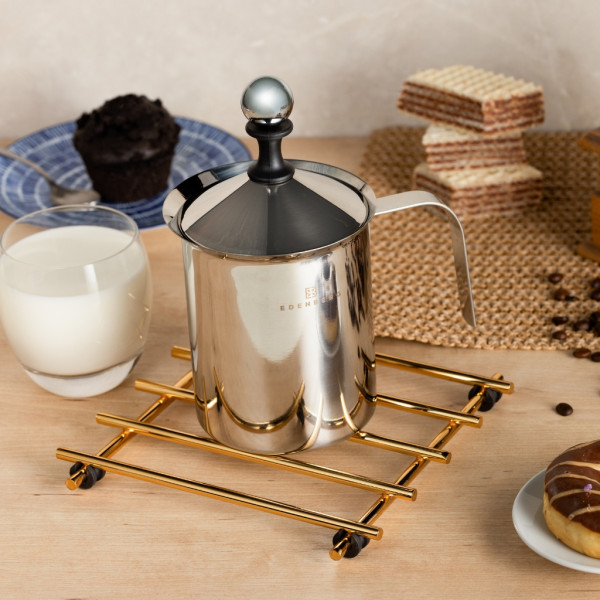 Ръчен уред за разпенване на мляко Edenberg, неръждаема стомана, мерителна скала, 400мл / 800мл