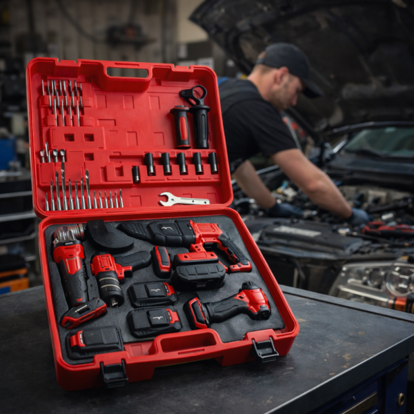 Комплект 4 в 1 акумулаторен перфоратор, гайковерт, винтоверт и ъглошлайф 36V 8A