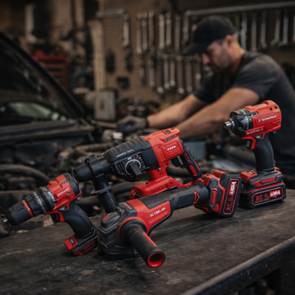 Комплект 4 в 1 акумулаторен перфоратор, гайковерт, винтоверт и ъглошлайф 36V 8A