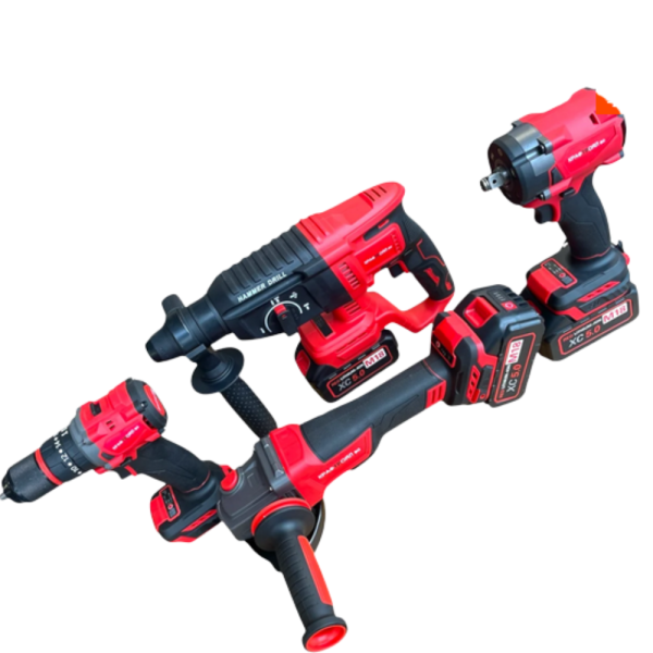 Комплект 4 в 1 акумулаторен перфоратор, гайковерт, винтоверт и ъглошлайф 36V 8A