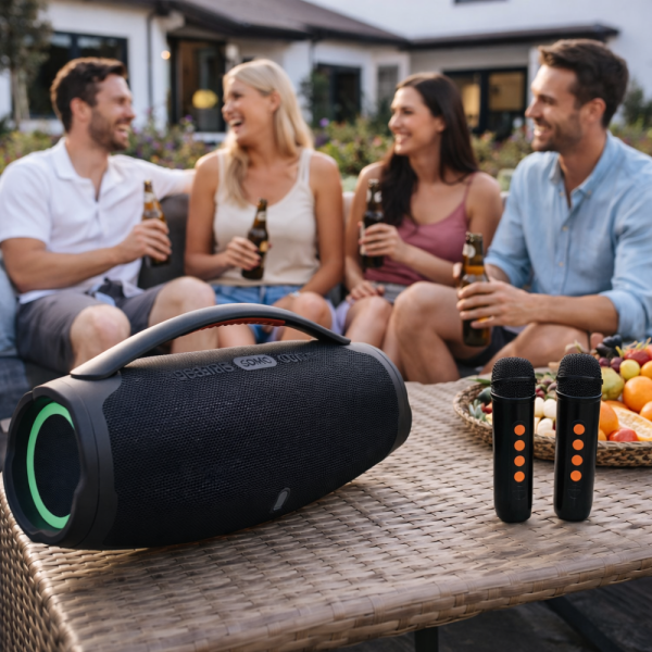 Преносима караоке тонколона с 2 микрофона B21 BOOMBOX - мощен звук и RGB Led осветление 2