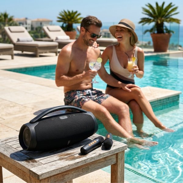 Преносима караоке тонколона с 2 микрофона B21 BOOMBOX - мощен звук и RGB Led осветление 1