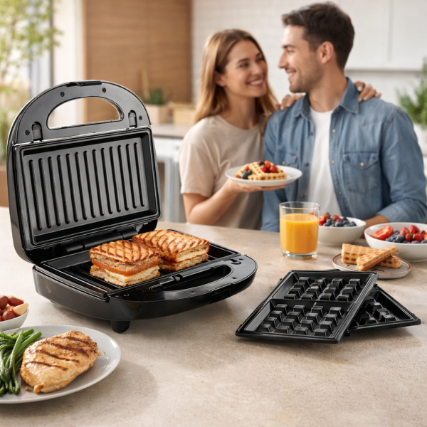 Уред за сандвичи и гофрети 2в1 Muhler MH-899D, грил плочa/ белгийска гофрета 1