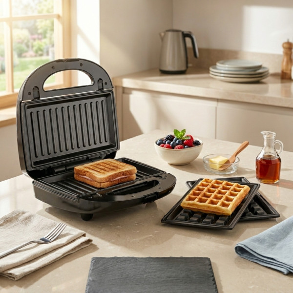 Уред за сандвичи и гофрети 2в1 Muhler MH-899D, грил плочa/ белгийска гофрета