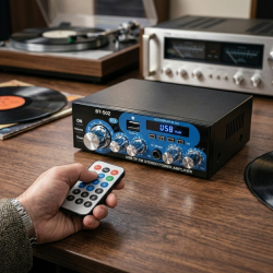 Аудио усилвател с МР3 плейър, LCD дисплей и дистанционно управление – 30W+30W