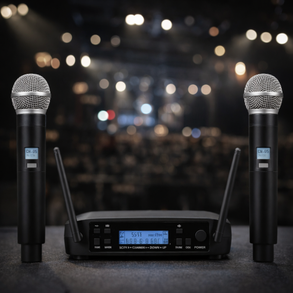 Комплект 2 броя безжични микрофони и UHF приемник с дисплей GLXD4 5