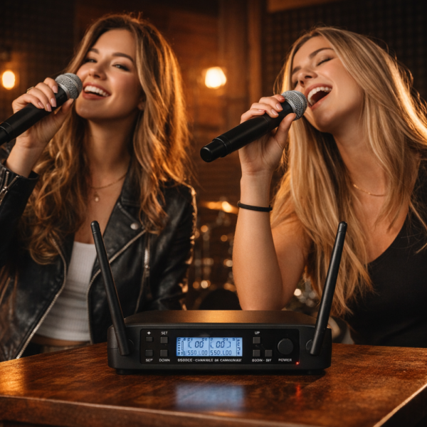 Комплект 2 броя безжични микрофони и UHF приемник с дисплей GLXD4 1