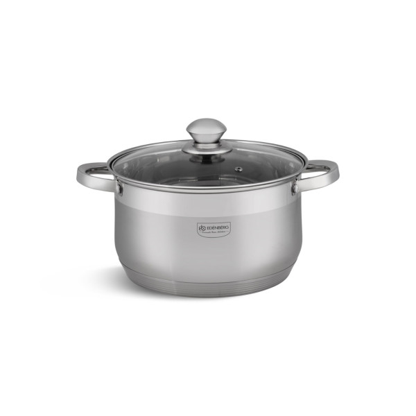 Комплект тенджери от неръждаема стомана, 10 части, Индукция, Многослойно дъно, Капаци от закалено стъкло